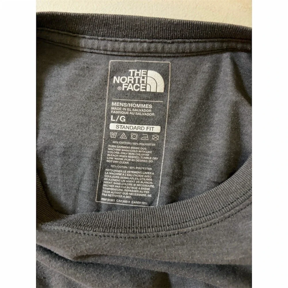 The North Face T-Shirt Mens Size L Heather Gray Long Sleeve Logo Crew Neck